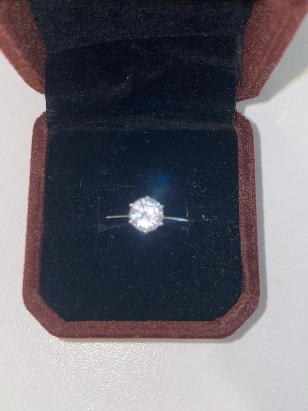 Classic Solitaire white cubic zirconia diamond PT950 engagement Ring